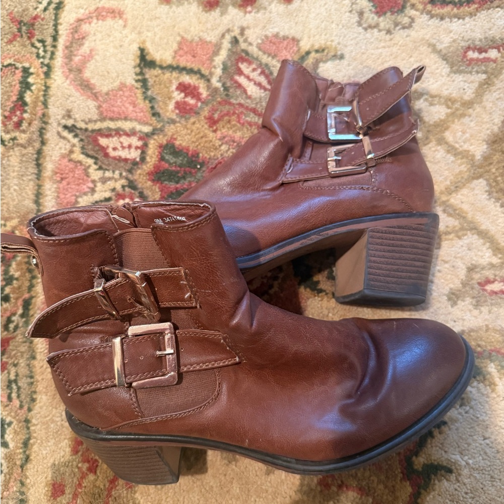 Cato Brown Buckle Ankle Heeled Boots